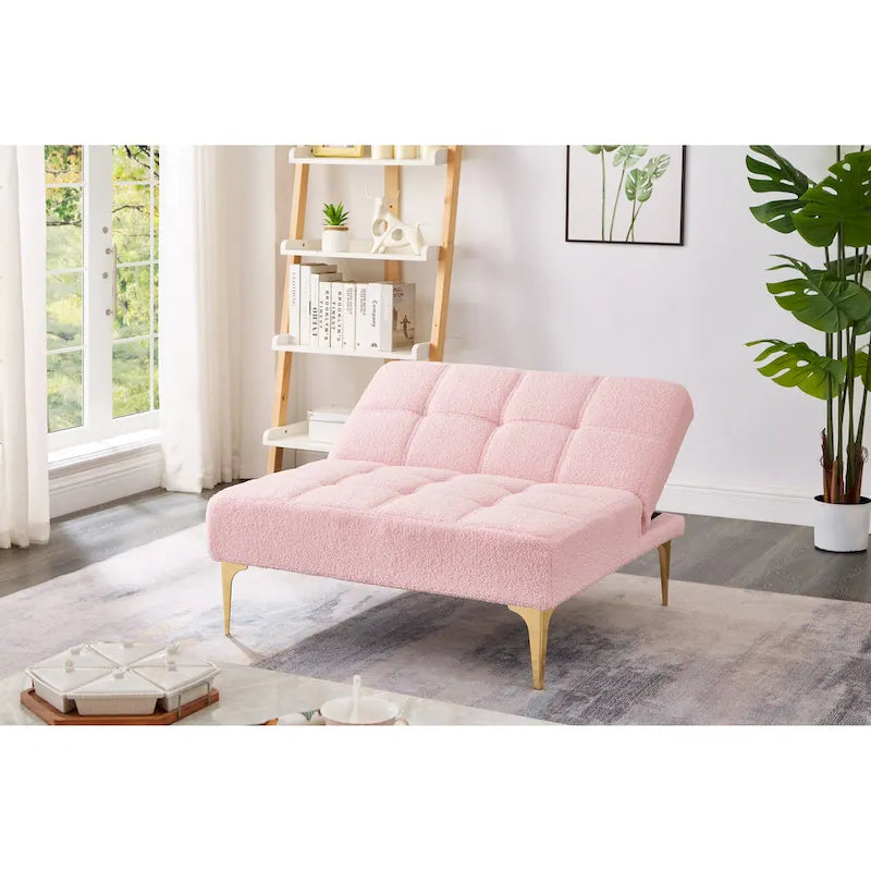 Convertible Futon Chair Sofa Bed with Gold Metal Legs – White / Pink / Taupe, Modern Style, Seats 1
