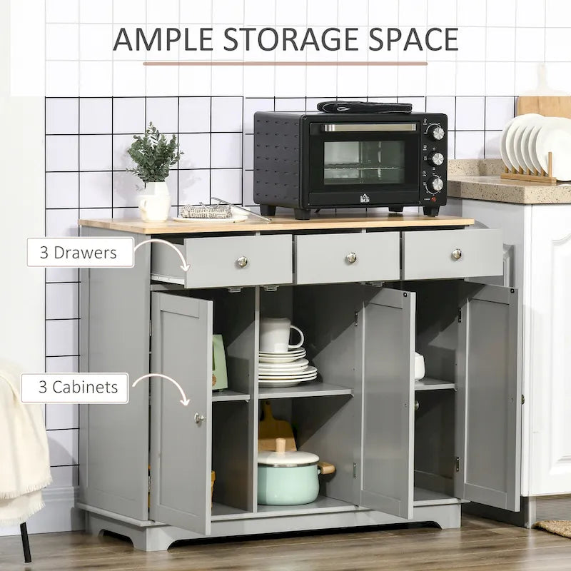 3-Door 3-Drawer Sideboard Buffet Cabinet – Black / Grey / White, Modern Style