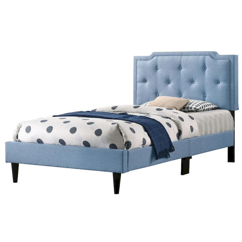 Tufted Upholstered Adjustable Height Panel Bed – Twill / Faux Leather, Transitional Style