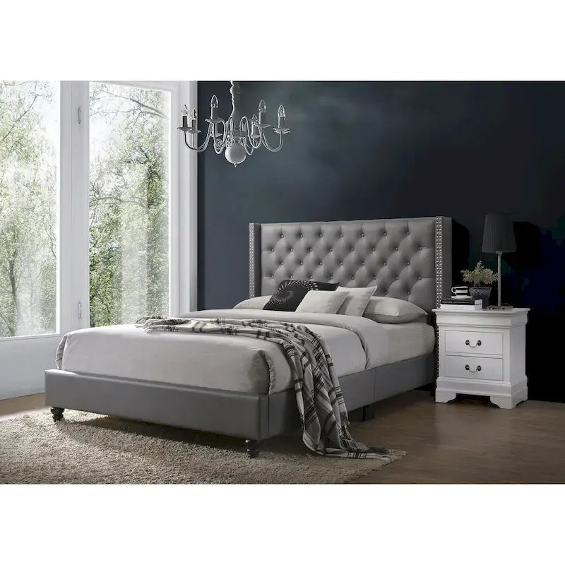 Deep Tufted Upholstered Headboard Bed with Nailhead Trim – Multi-Color, Transitional Style
