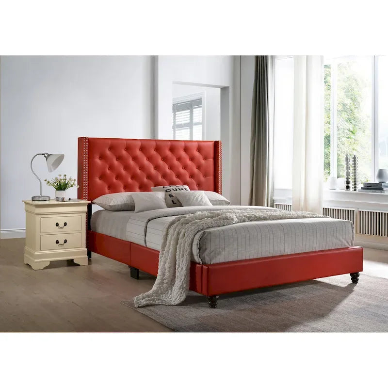 Deep Tufted Upholstered Headboard Bed with Nailhead Trim – Multi-Color, Transitional Style