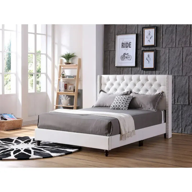 Deep Tufted Upholstered Headboard Bed with Nailhead Trim – Multi-Color, Transitional Style