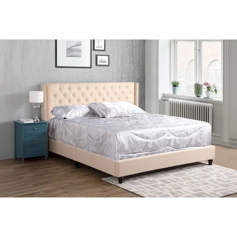 Deep Tufted Upholstered Headboard Bed with Nailhead Trim – Multi-Color, Transitional Style