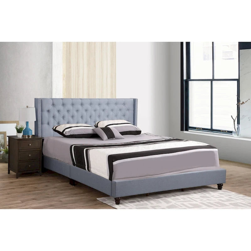 Deep Tufted Upholstered Headboard Bed with Nailhead Trim – Multi-Color, Transitional Style