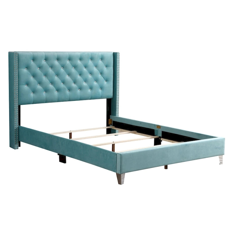 Deep Tufted Upholstered Headboard Bed with Nailhead Trim – Multi-Color, Transitional Style