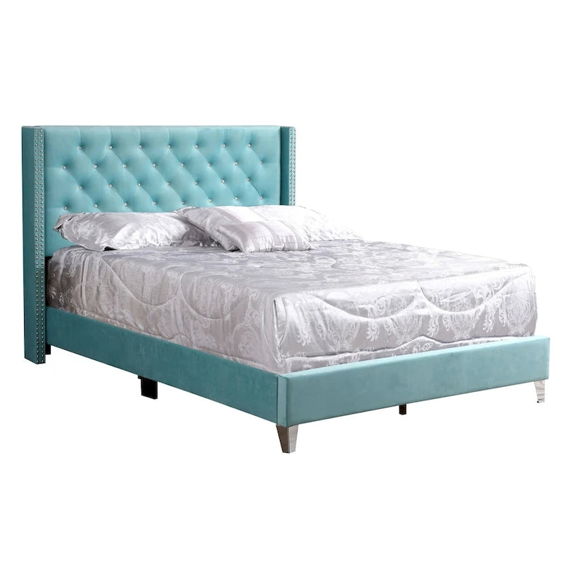 Deep Tufted Upholstered Headboard Bed with Nailhead Trim – Multi-Color, Transitional Style
