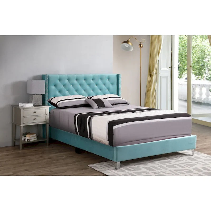 Deep Tufted Upholstered Headboard Bed with Nailhead Trim – Multi-Color, Transitional Style