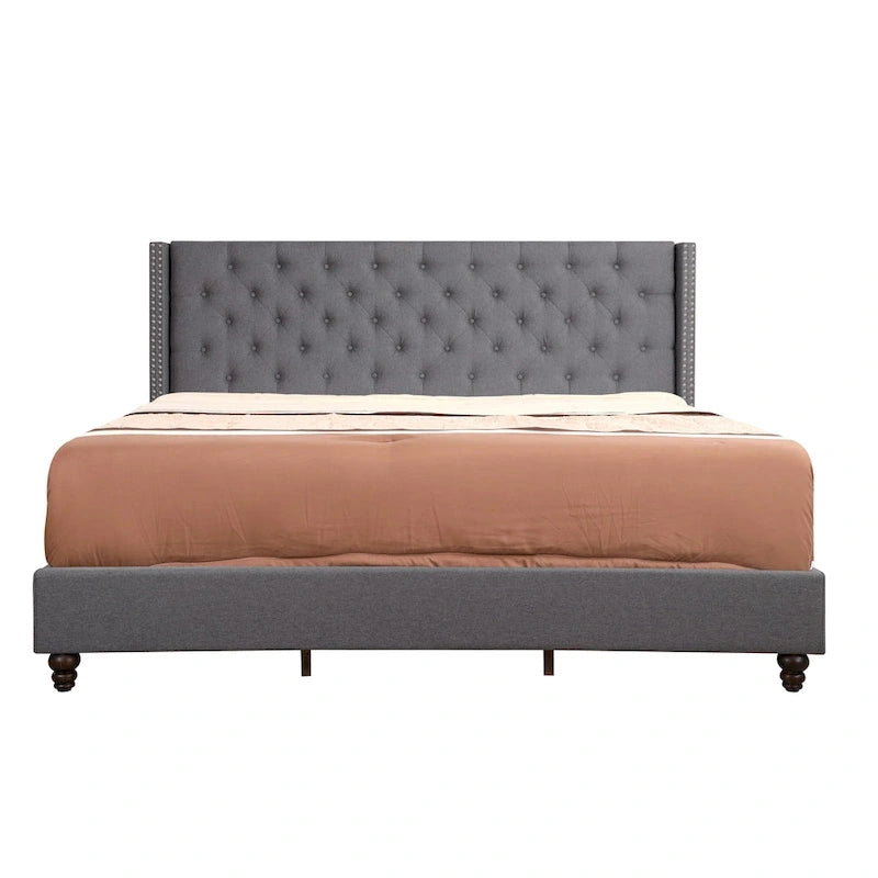 Deep Tufted Upholstered Headboard Bed with Nailhead Trim – Multi-Color, Transitional Style