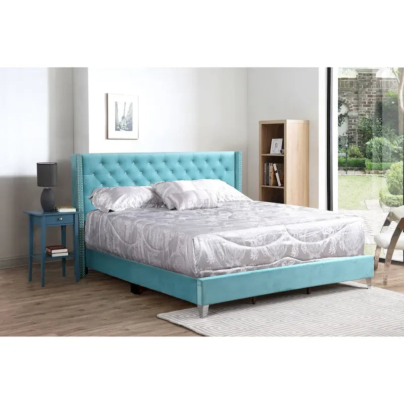 Deep Tufted Upholstered Headboard Bed with Nailhead Trim – Multi-Color, Transitional Style