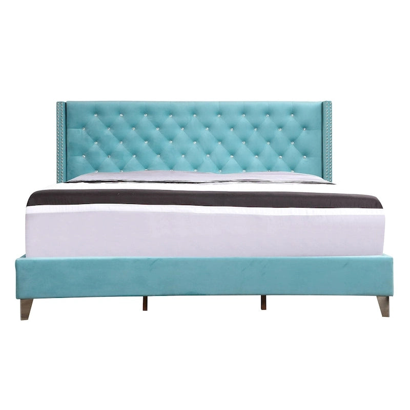 Deep Tufted Upholstered Headboard Bed with Nailhead Trim – Multi-Color, Transitional Style