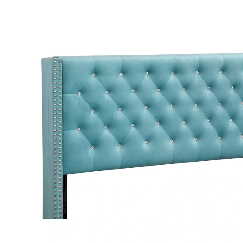Deep Tufted Upholstered Headboard Bed with Nailhead Trim – Multi-Color, Transitional Style