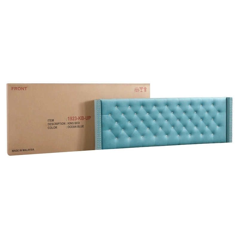 Deep Tufted Upholstered Headboard Bed with Nailhead Trim – Multi-Color, Transitional Style