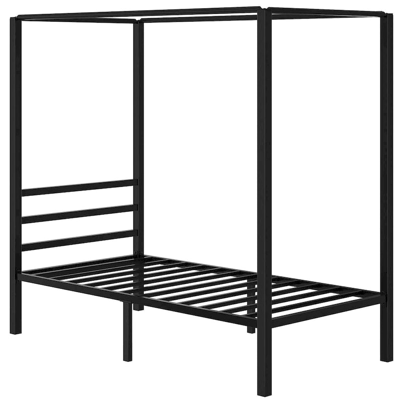 Steel Canopy Platform Bed Frame with Metal Slats – Matte Black, Modern Style