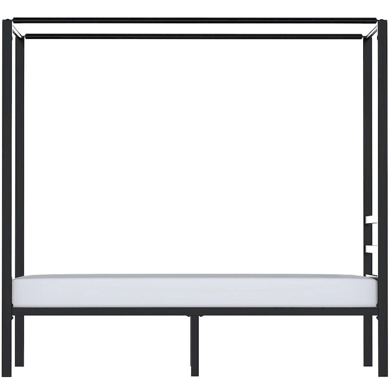 Steel Canopy Platform Bed Frame with Metal Slats – Matte Black, Modern Style