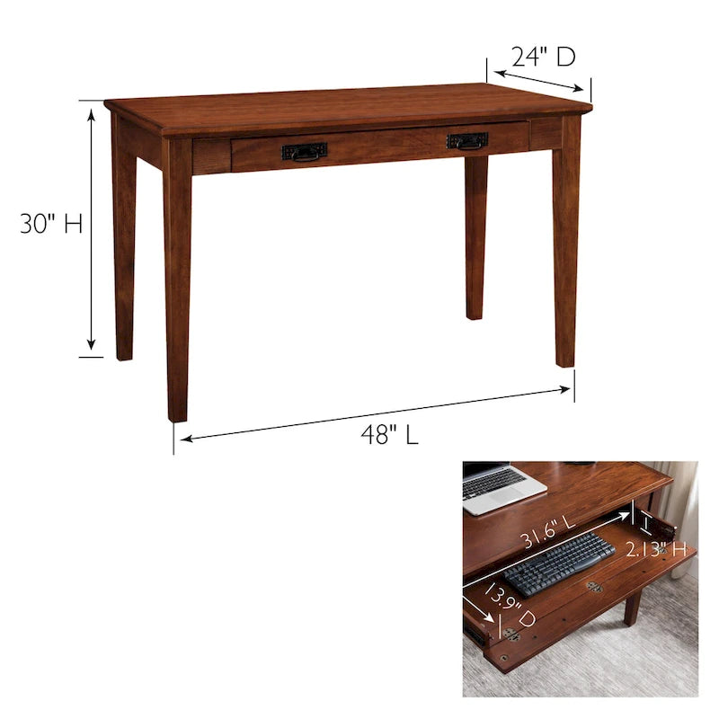 Solid Wood Writing Desk with Drop-Front Keyboard Drawer & Wire Grommet – Mission Oak / Chocolate Cherry / Westwood Cherry, Mission Style