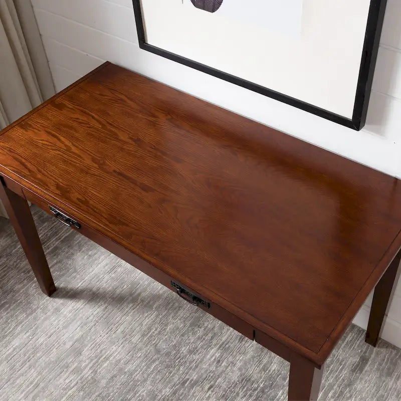Solid Wood Writing Desk with Drop-Front Keyboard Drawer & Wire Grommet – Mission Oak / Chocolate Cherry / Westwood Cherry, Mission Style