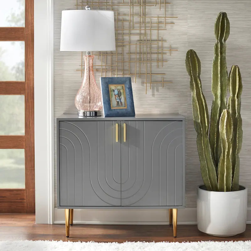 2-Door Wave-Front Buffet – Grey / Midnight Blue, Mid-Century Style