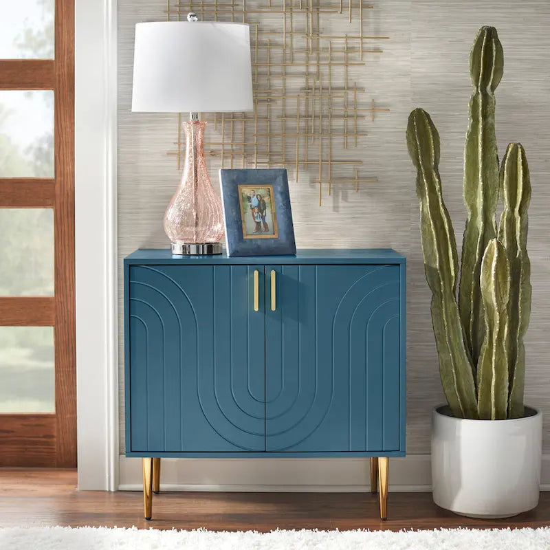 2-Door Wave-Front Buffet – Grey / Midnight Blue, Mid-Century Style