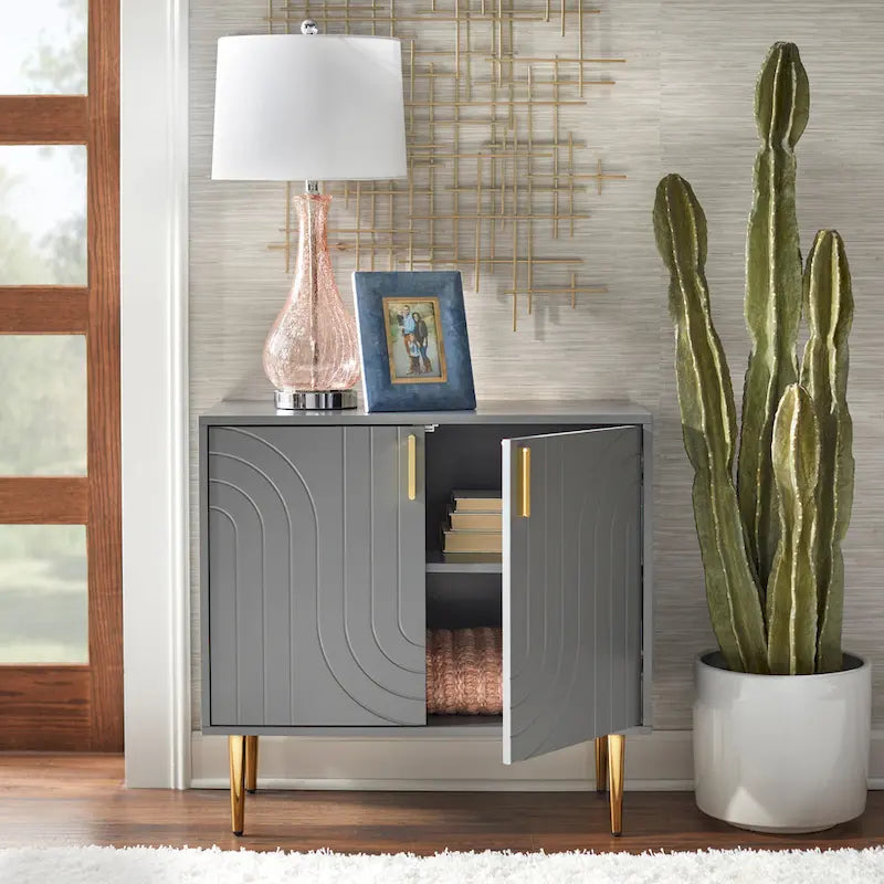 2-Door Wave-Front Buffet – Grey / Midnight Blue, Mid-Century Style