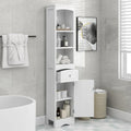 Tall Freestanding Bathroom Storage Cabinet with Drawer, Enclosed Cabinet & Open Shelves – White, Classic Style