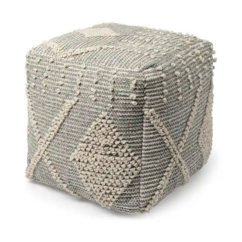 Brinket Gray/Cream Polyester Handwoven Square Pouf