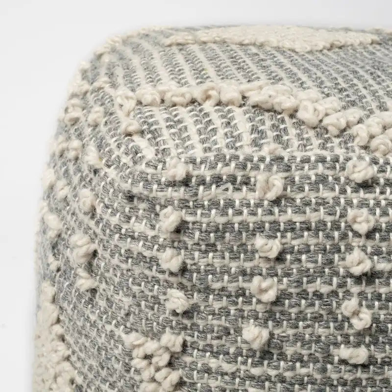 Handwoven Square Pouf Ottoman – Grey / Cream, Bohemian Style, Seats 1