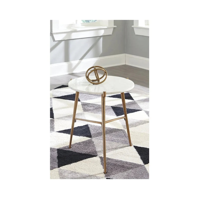 Round Marble Top Accent Side Table with Gold Tripod Base – White / Gold, Contemporary Style