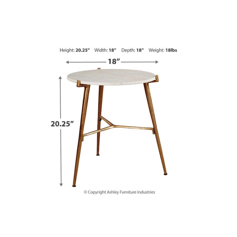 Round Marble Top Accent Side Table with Gold Tripod Base – White / Gold, Contemporary Style