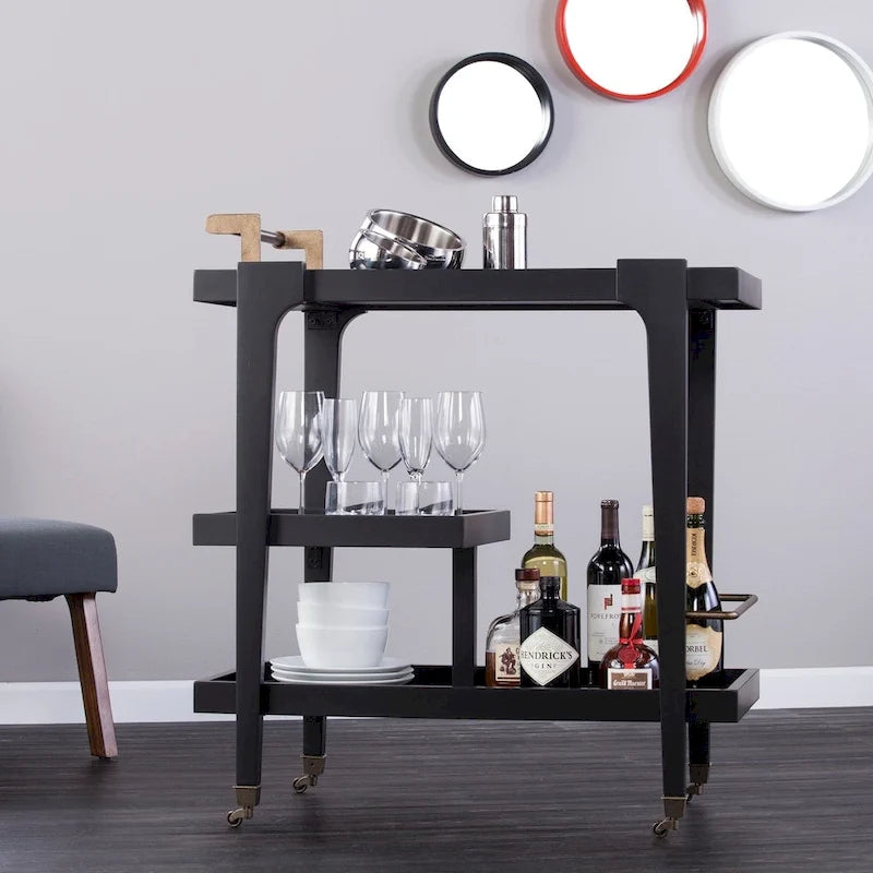 3-Tier Rolling Bar Cart – Brown / Black / White, Mid-Century Modern Style