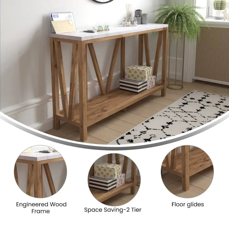 2-Tier Console Entryway Table – Black/Walnut / White/Oak / Oak/Marble / Oak/Concrete, Farmhouse Style