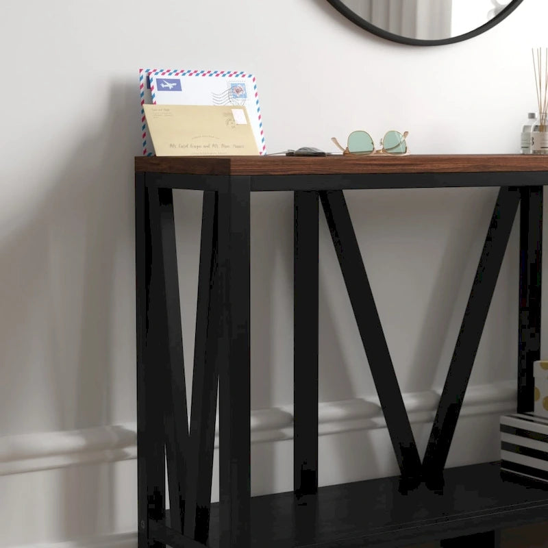 2-Tier Console Entryway Table – Black/Walnut / White/Oak / Oak/Marble / Oak/Concrete, Farmhouse Style