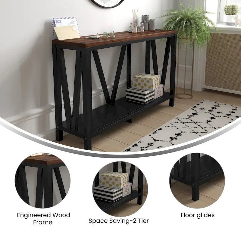 2-Tier Console Entryway Table – Black/Walnut / White/Oak / Oak/Marble / Oak/Concrete, Farmhouse Style