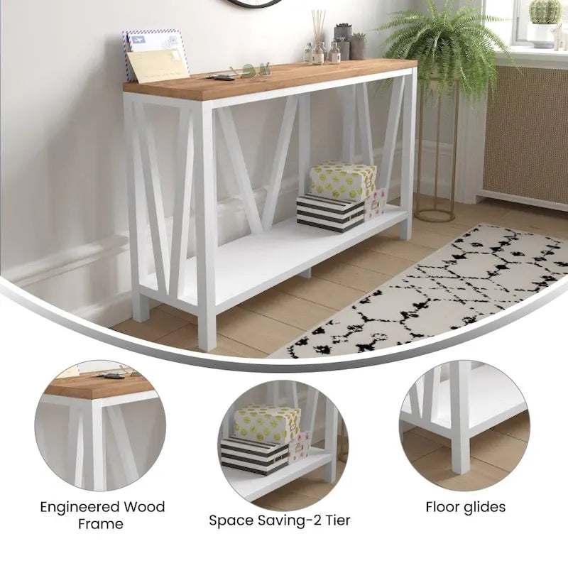 2-Tier Console Entryway Table – Black/Walnut / White/Oak / Oak/Marble / Oak/Concrete, Farmhouse Style