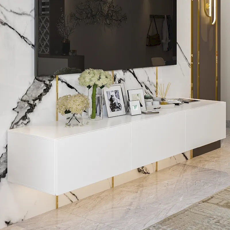 Wall-Mounted Floating TV Stand with LED Lights & Storage Drawer – Black / White, Modern Style, for TVs up to 75"