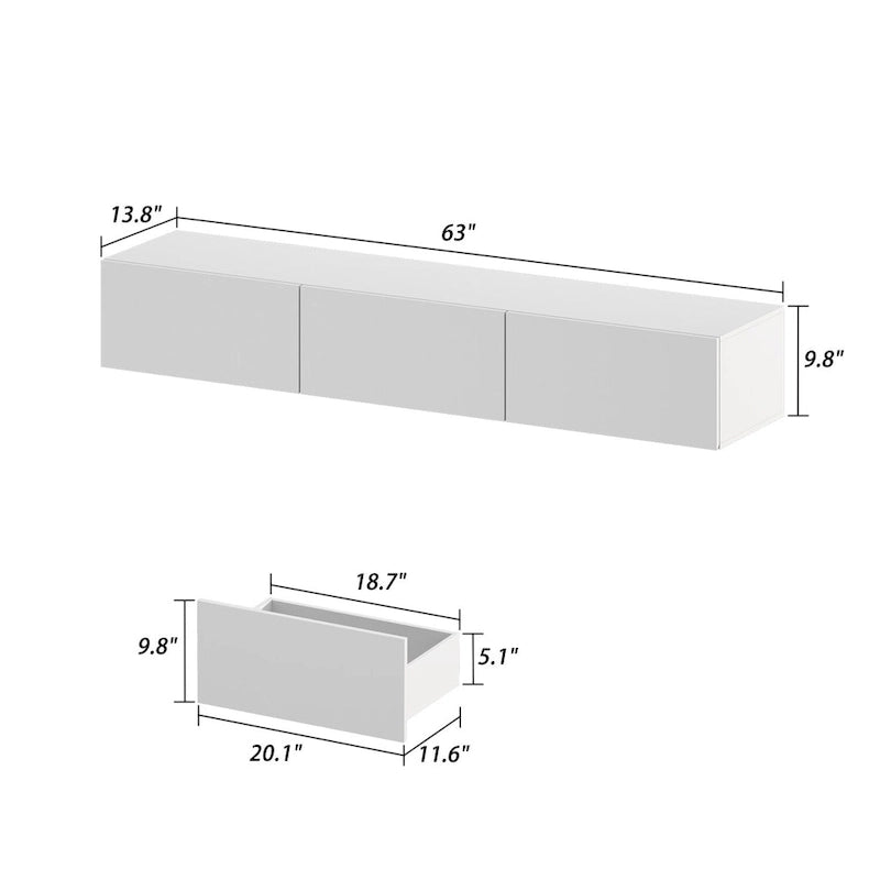 Wall-Mounted Floating TV Stand with LED Lights & Storage Drawer – Black / White, Modern Style, for TVs up to 75"