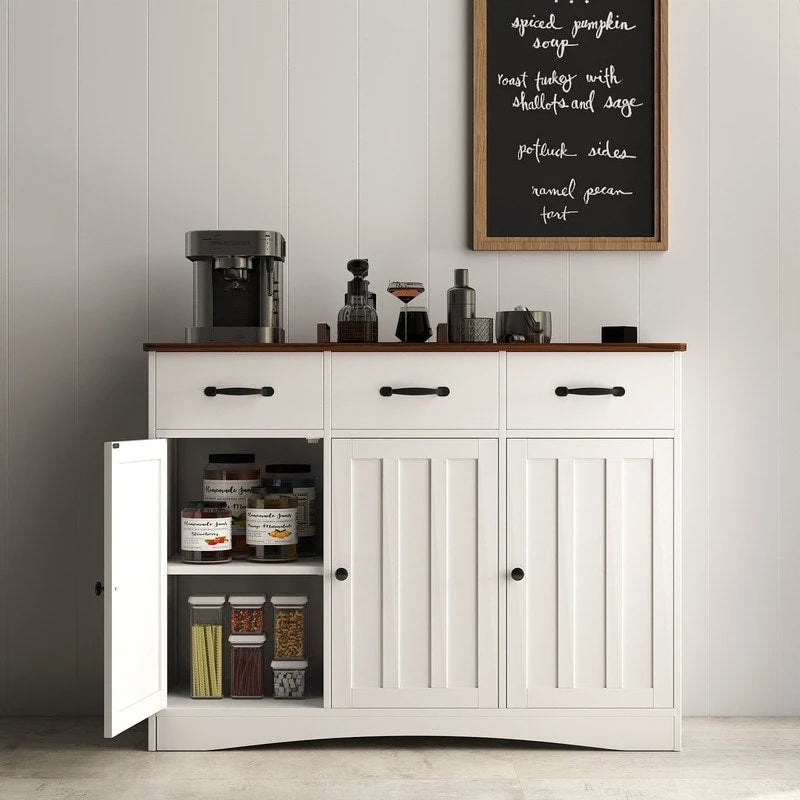3-Door 3-Drawer Buffet Sideboard – Retro / Grey, Farmhouse Style
