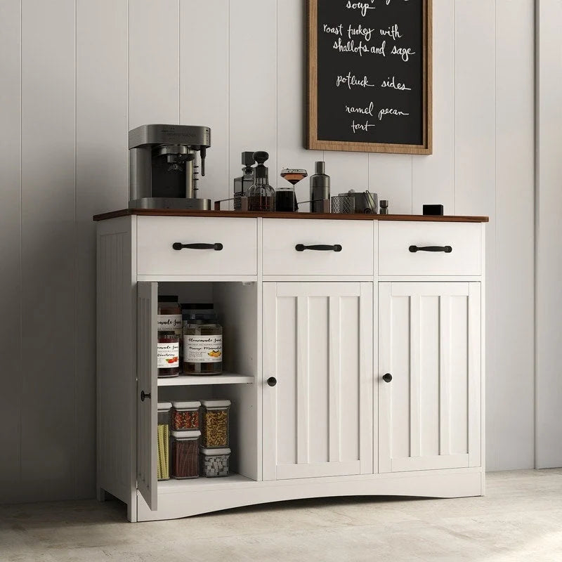 3-Door 3-Drawer Buffet Sideboard – Retro / Grey, Farmhouse Style