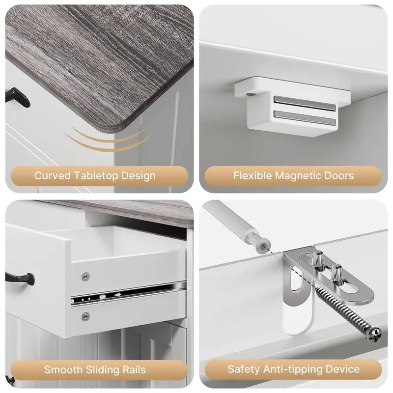 3-Door 3-Drawer Buffet Sideboard – Retro / Grey, Farmhouse Style