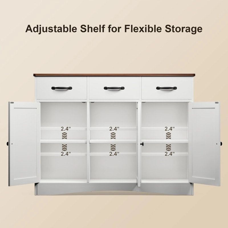 3-Door 3-Drawer Buffet Sideboard – Retro / Grey, Farmhouse Style