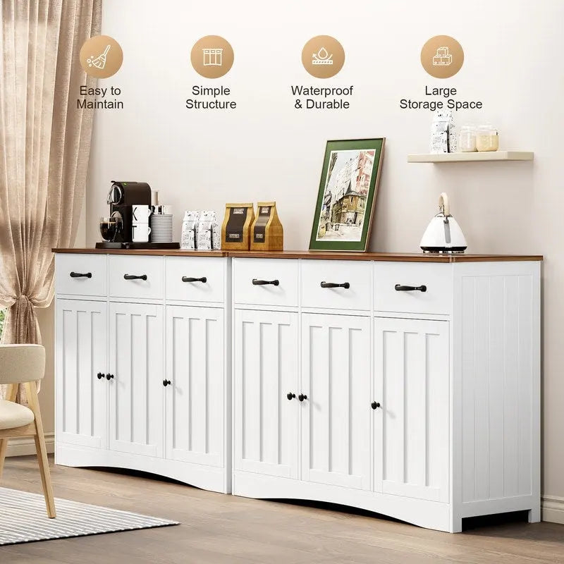 3-Door 3-Drawer Buffet Sideboard – Retro / Grey, Farmhouse Style