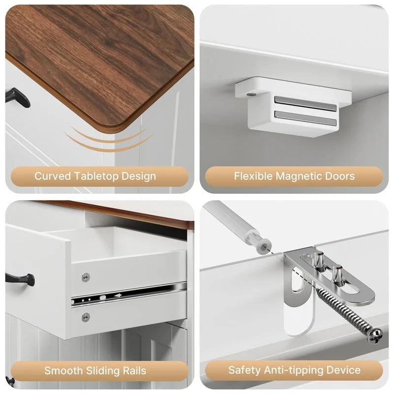 3-Door 3-Drawer Buffet Sideboard – Retro / Grey, Farmhouse Style