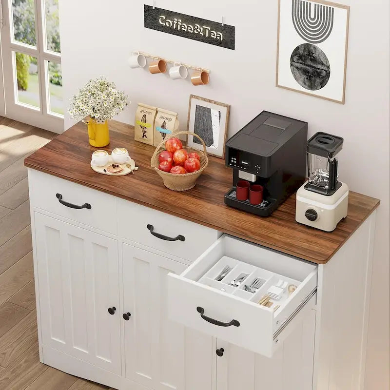 3-Door 3-Drawer Buffet Sideboard – Retro / Grey, Farmhouse Style