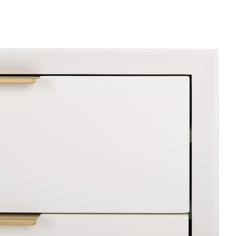 3-Drawer Nightstand Accent Table with Gold-Capped Legs – White, Glam Style