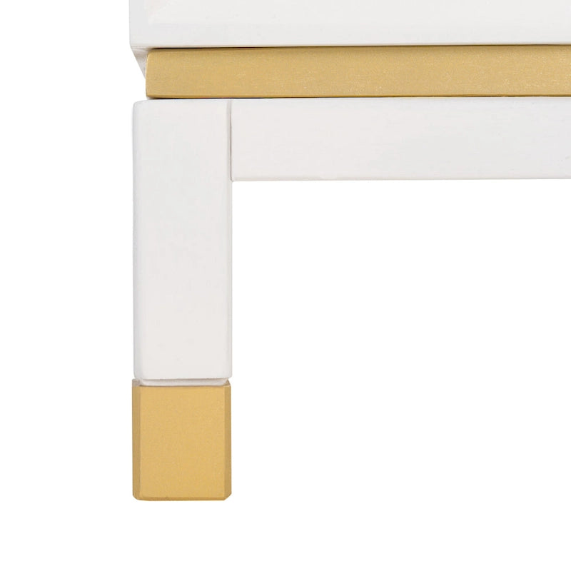 3-Drawer Nightstand Accent Table with Gold-Capped Legs – White, Glam Style