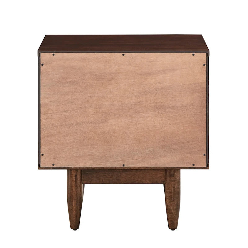2-Drawer Nightstand with Geometric Ridge Detail – Tobacco Brown, Mid-Century Modern Style