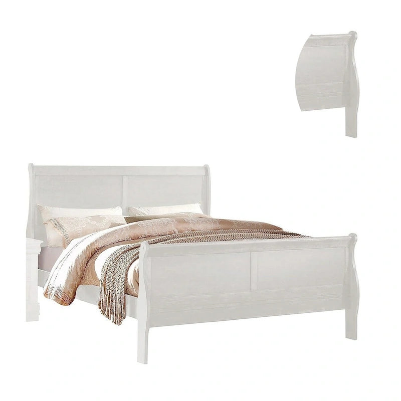 Queen Size Sleigh Bed with Minimalist Headboard & Footboard – White, Classic Style