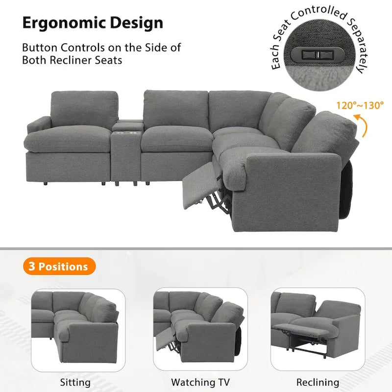 104 Power Recliner Corner Sectional Sofa Home Theater Reclining Sofa with Storage Box, Cup Holders, USB Ports and Power Socket