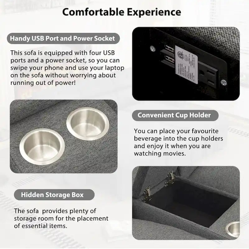 104 Power Recliner Corner Sectional Sofa Home Theater Reclining Sofa with Storage Box, Cup Holders, USB Ports and Power Socket