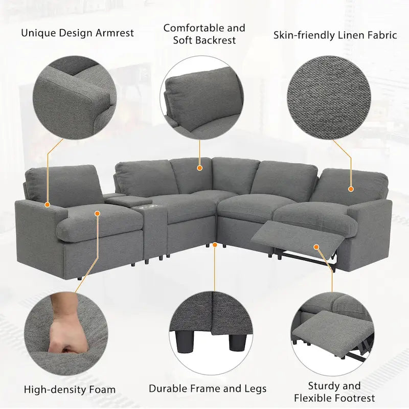 104 Power Recliner Corner Sectional Sofa Home Theater Reclining Sofa with Storage Box, Cup Holders, USB Ports and Power Socket