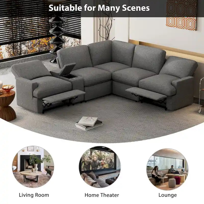 104 Power Recliner Corner Sectional Sofa Home Theater Reclining Sofa with Storage Box, Cup Holders, USB Ports and Power Socket